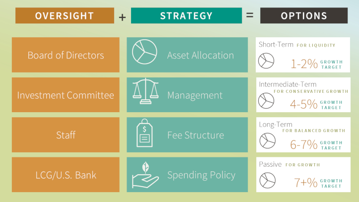 Image shows formula "oversight + strategy = options"